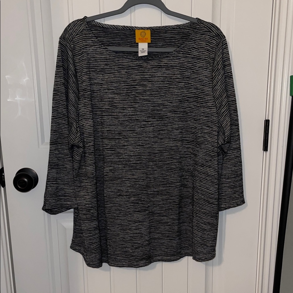 Ruby Rd. Black/white  and Blue/white Striped 3/4 Sleeve Top (2)